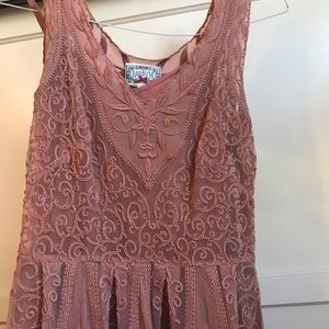 pretty pink dress with floral stitching